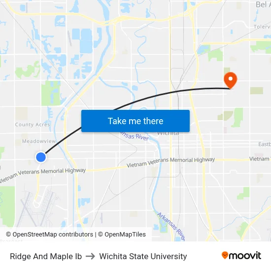 Ridge And Maple Ib to Wichita State University map