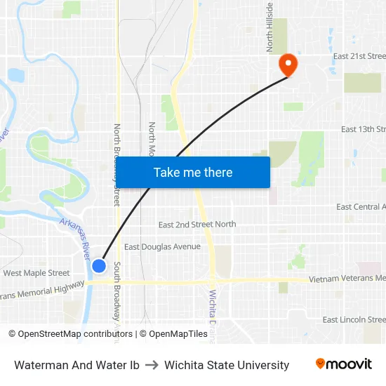 Waterman And Water Ib to Wichita State University map