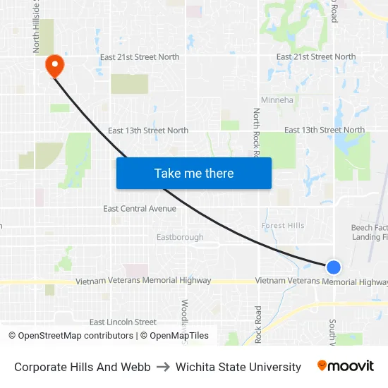Corporate Hills And Webb to Wichita State University map