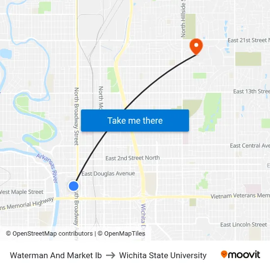 Waterman And Market Ib to Wichita State University map