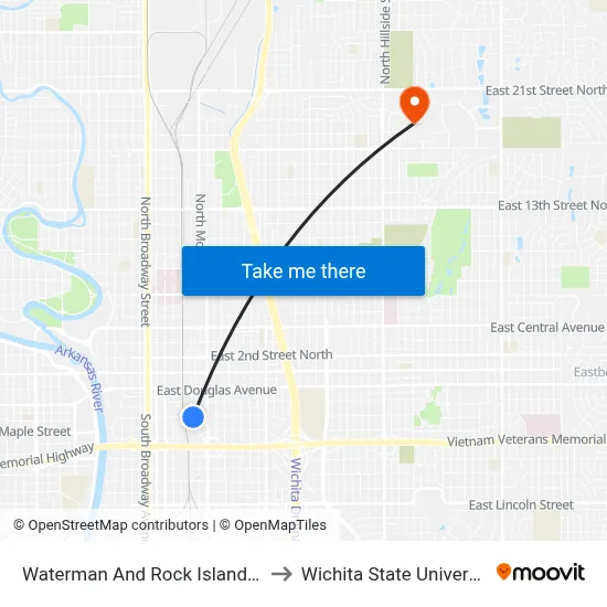 Waterman And Rock Island Ob to Wichita State University map