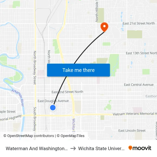 Waterman And Washington Ob to Wichita State University map