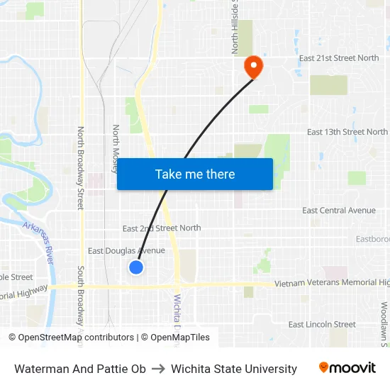 Waterman And Pattie Ob to Wichita State University map