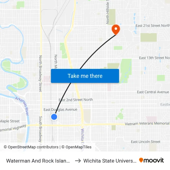 Waterman And Rock Island Ib to Wichita State University map