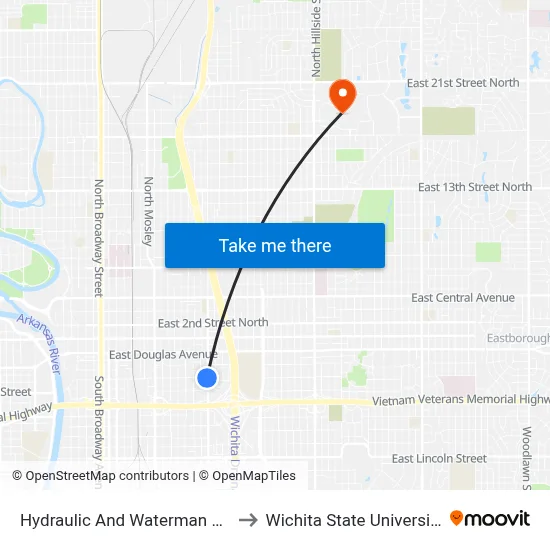 Hydraulic And Waterman Ob to Wichita State University map