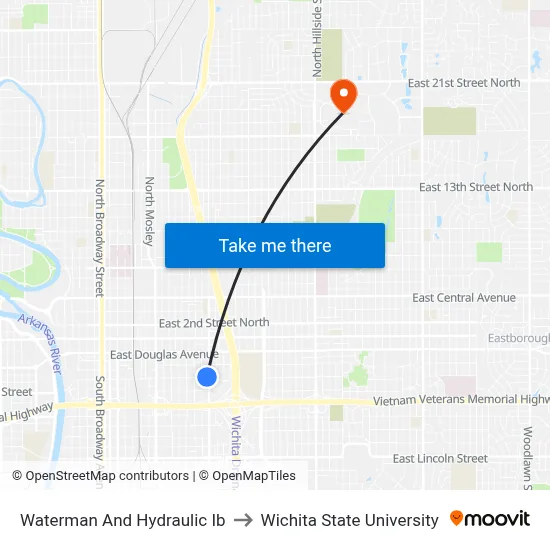 Waterman And Hydraulic Ib to Wichita State University map