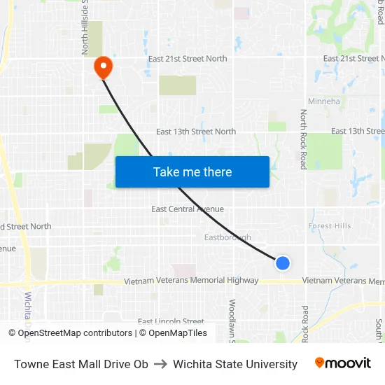 Towne East Mall Drive Ob to Wichita State University map