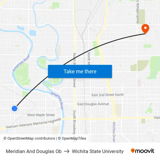 Meridian And Douglas Ob to Wichita State University map