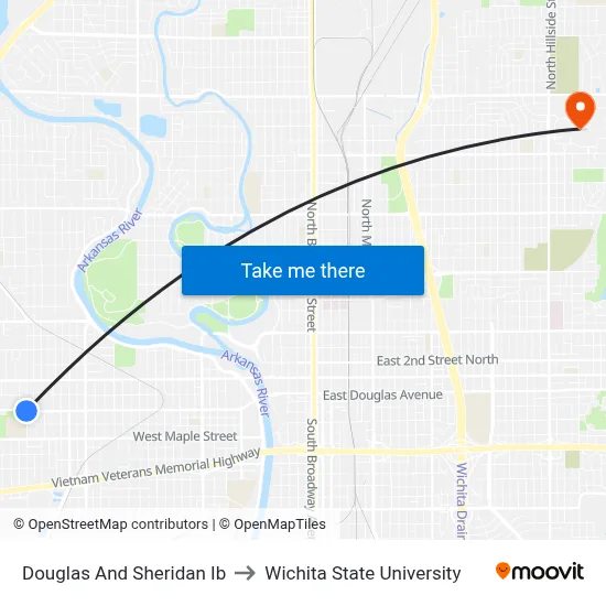 Douglas And Sheridan Ib to Wichita State University map