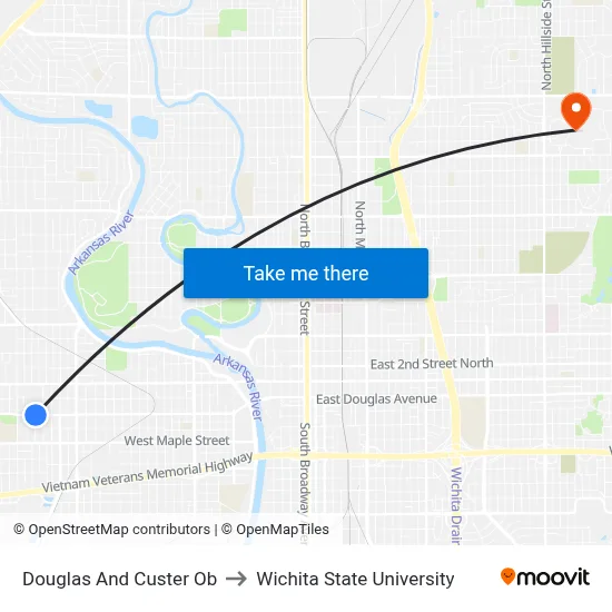 Douglas And Custer Ob to Wichita State University map