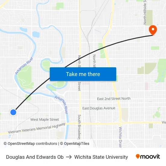 Douglas And Edwards Ob to Wichita State University map