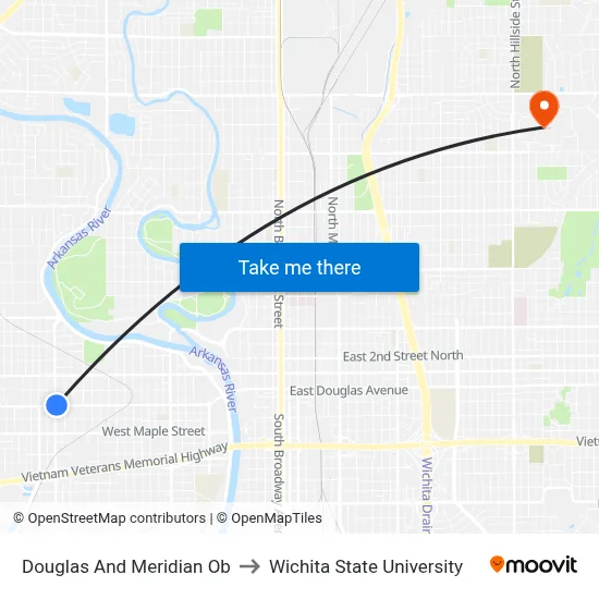 Douglas And Meridian Ob to Wichita State University map