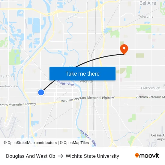 Douglas And West Ob to Wichita State University map