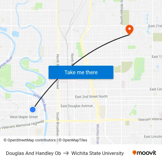 Douglas And Handley Ob to Wichita State University map