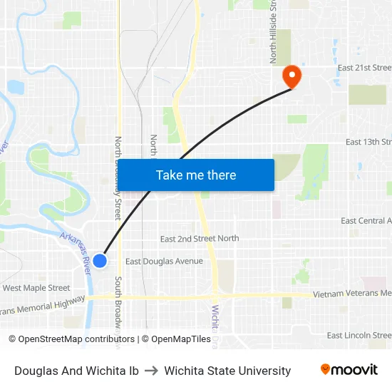 Douglas And Wichita Ib to Wichita State University map