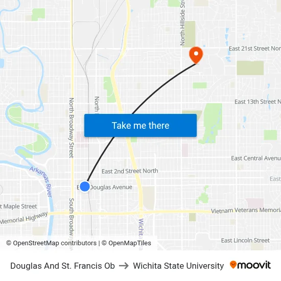 Douglas And St. Francis Ob to Wichita State University map