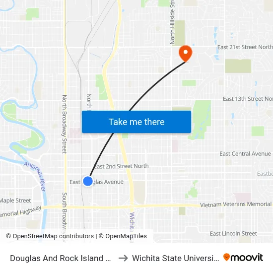 Douglas And Rock Island Ob to Wichita State University map