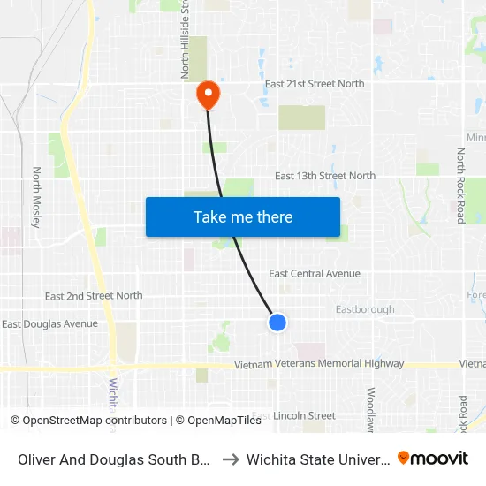 Oliver And Douglas South Bound to Wichita State University map