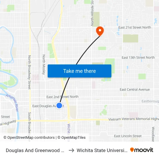 Douglas And Greenwood Ob to Wichita State University map