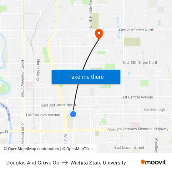 Douglas And Grove Ob to Wichita State University map