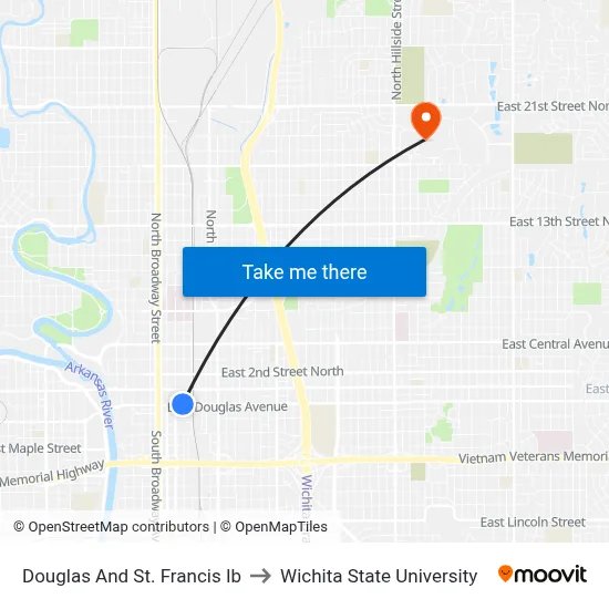 Douglas And St. Francis Ib to Wichita State University map
