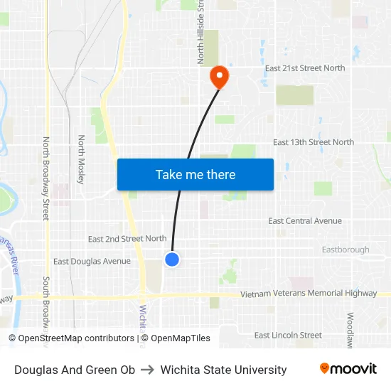 Douglas And Green Ob to Wichita State University map