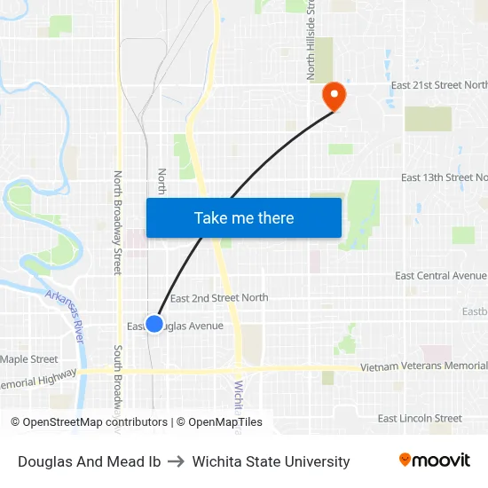 Douglas And Mead Ib to Wichita State University map