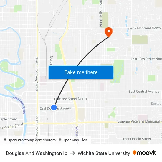 Douglas And Washington Ib to Wichita State University map
