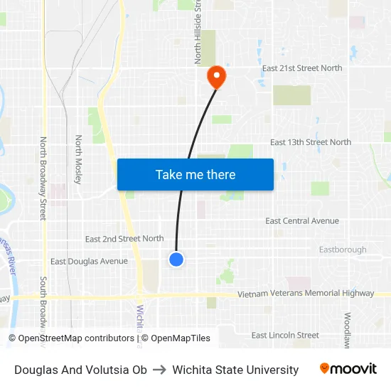 Douglas And Volutsia Ob to Wichita State University map