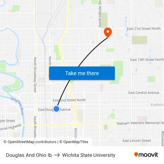 Douglas And Ohio Ib to Wichita State University map