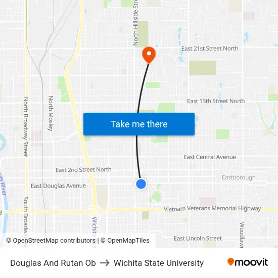 Douglas And Rutan Ob to Wichita State University map