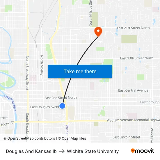 Douglas And Kansas Ib to Wichita State University map