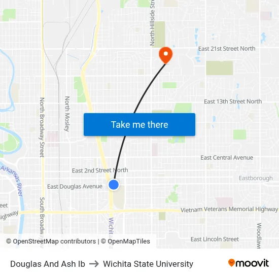 Douglas And Ash Ib to Wichita State University map