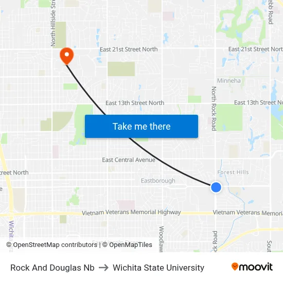 Rock And Douglas Nb to Wichita State University map