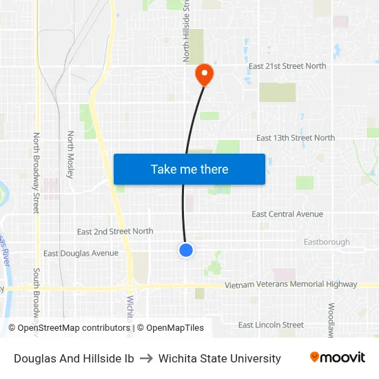 Douglas And Hillside Ib to Wichita State University map