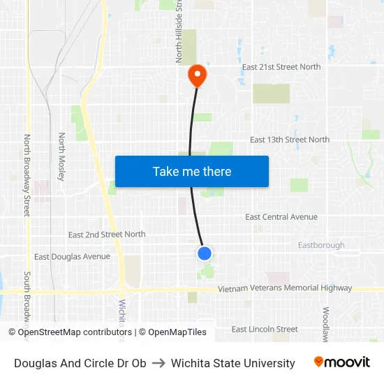 Douglas And Circle Dr Ob to Wichita State University map