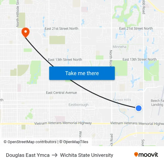 Douglas East Ymca to Wichita State University map