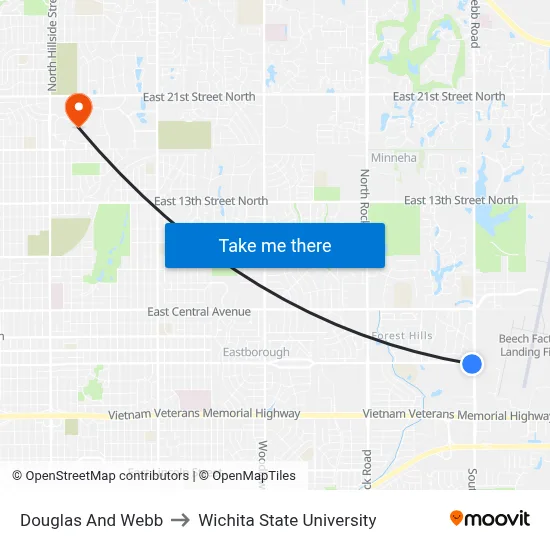 Douglas And Webb to Wichita State University map