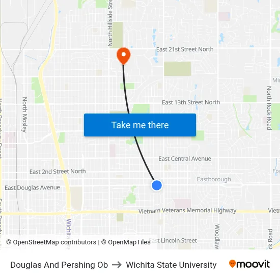 Douglas And Pershing Ob to Wichita State University map