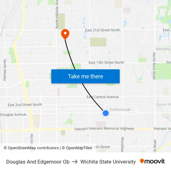 Douglas And Edgemoor Ob to Wichita State University map