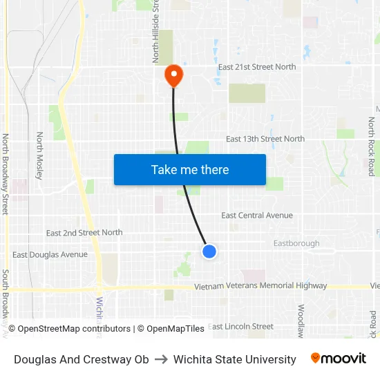 Douglas And Crestway Ob to Wichita State University map