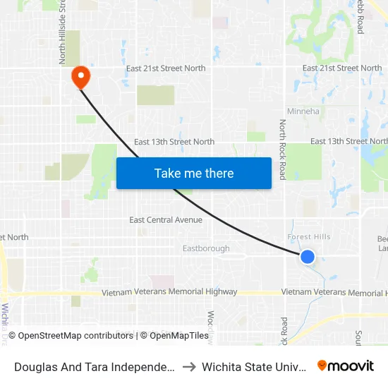 Douglas And Tara Independent Sch to Wichita State University map