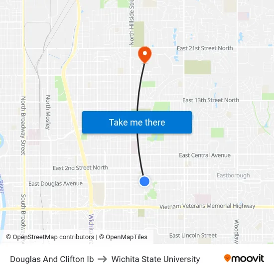Douglas And Clifton Ib to Wichita State University map