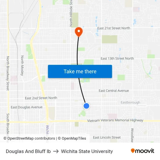 Douglas And Bluff Ib to Wichita State University map