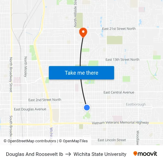 Douglas And Roosevelt Ib to Wichita State University map