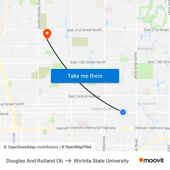 Douglas And Rutland Ob to Wichita State University map