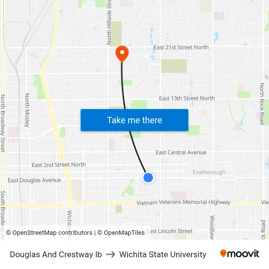 Douglas And Crestway Ib to Wichita State University map
