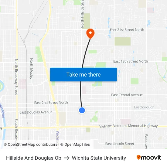 Hillside And Douglas Ob to Wichita State University map