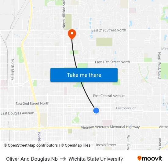 Oliver And Douglas Nb to Wichita State University map