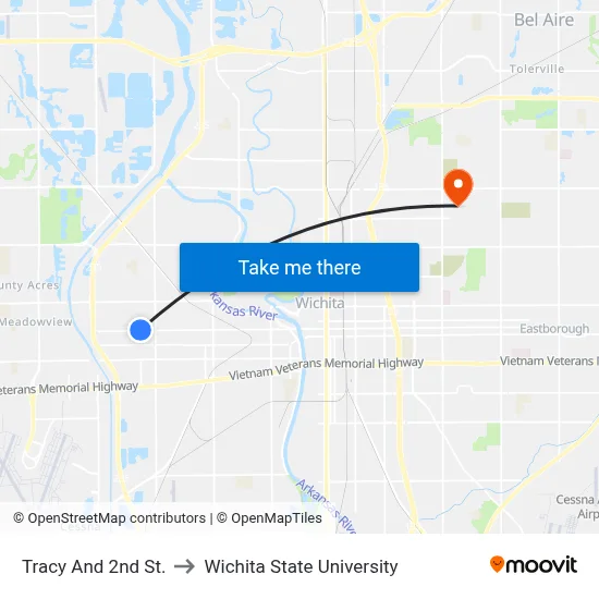 Tracy And 2nd St. to Wichita State University map